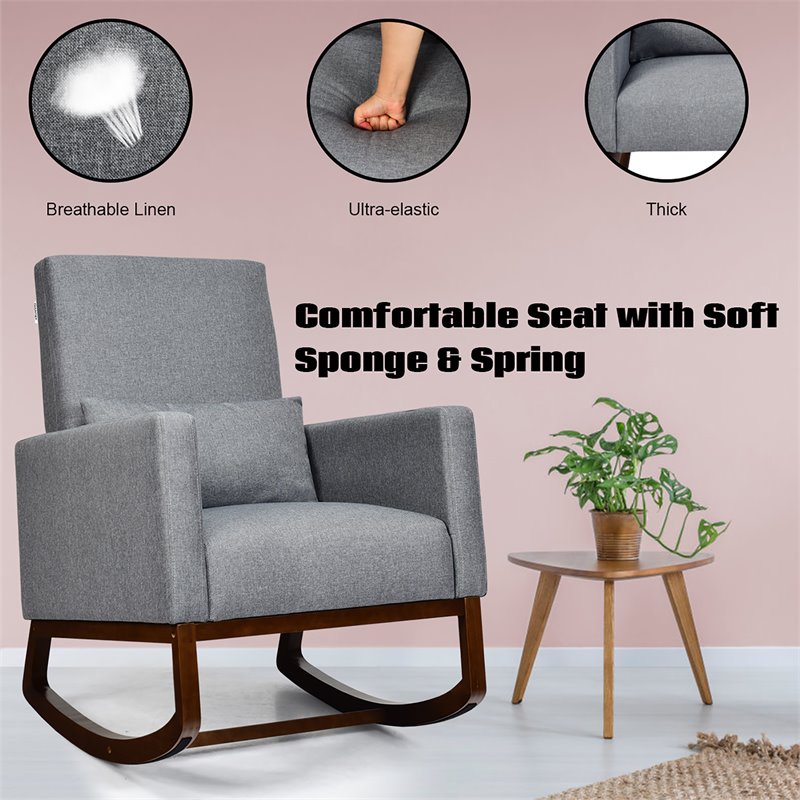 Costway Upholstered Rocking Chair with Pillow in Dark Gray (Set of 2 Dual-use)