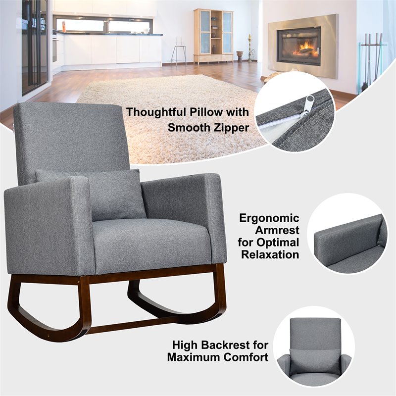 Costway Upholstered Rocking Chair with Pillow in Dark Gray (Set of 2 Dual-use)