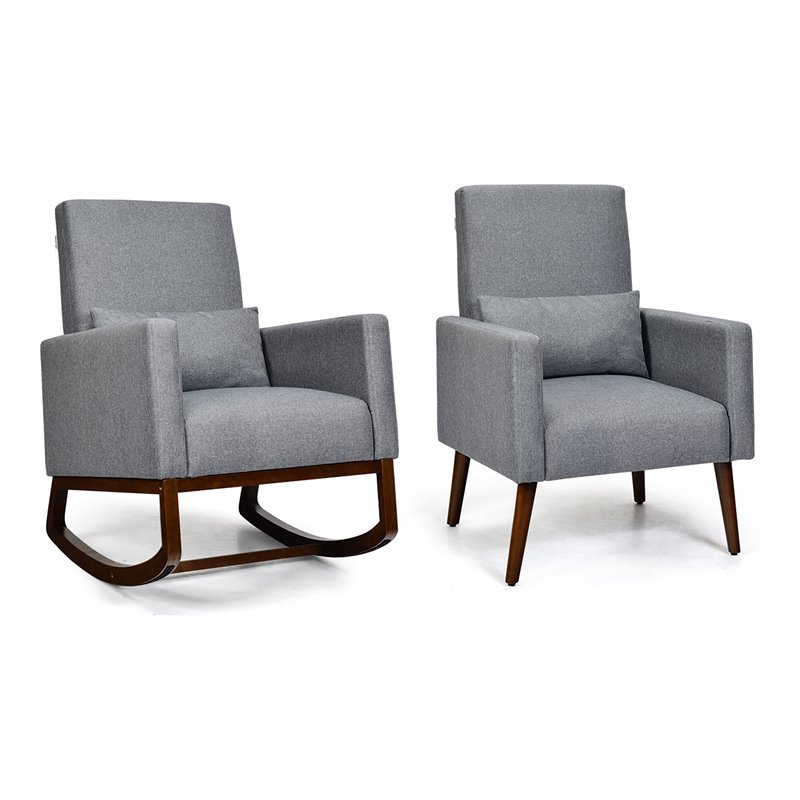 Costway Upholstered Rocking Chair with Pillow in Dark Gray (Set of 2 Dual-use)