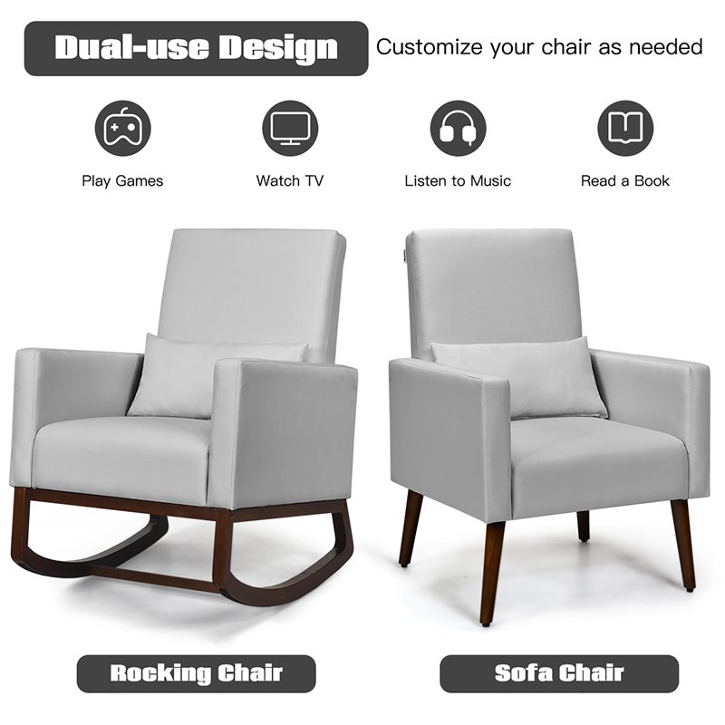 Costway Upholstered Rocking Chair with Pillow in Light Gray (Set of 2 Dual-use)