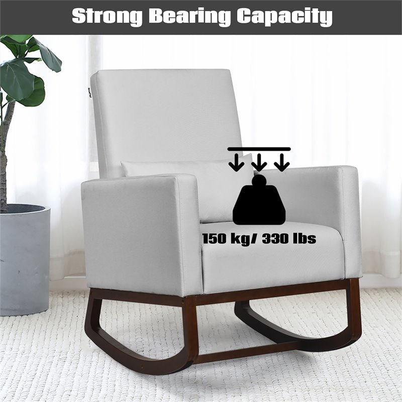 Costway Upholstered Rocking Chair with Pillow in Light Gray (Set of 2 Dual-use)