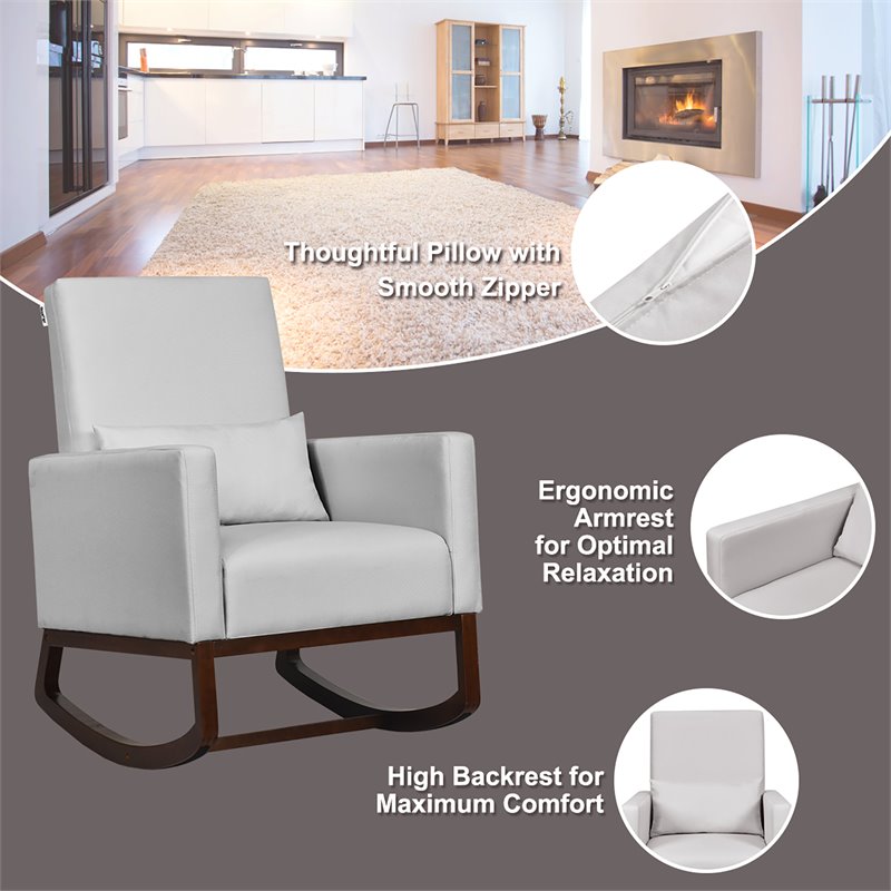 Costway Upholstered Rocking Chair with Pillow in Light Gray (Set of 2 Dual-use)