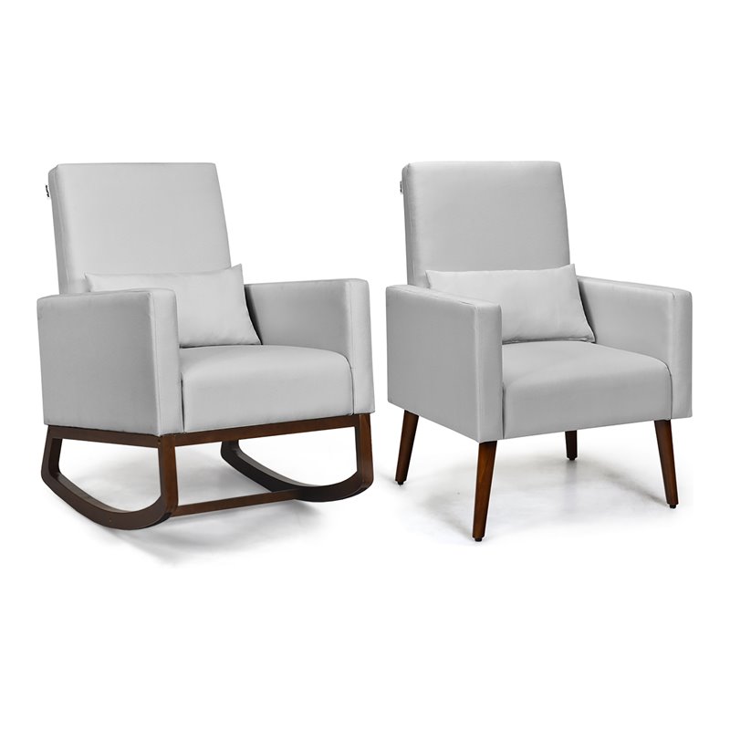 Costway Upholstered Rocking Chair with Pillow in Light Gray (Set of 2 Dual-use)