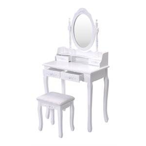 Costway Pine Wood Vanity Table Set with Dressing Table and Stool in White