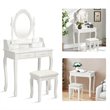 Costway Contemporary Pine Wood Vanity Table Set with 2 Big Drawers in White