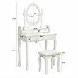 Costway Contemporary Pine Wood Vanity Table Set with 2 Big Drawers in White