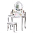Costway Contemporary Pine Wood Vanity Table Set with 1 Big Drawer in White