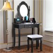 Costway Contemporary Pine Wood Vanity Table Set with 1 Big Drawer in Black