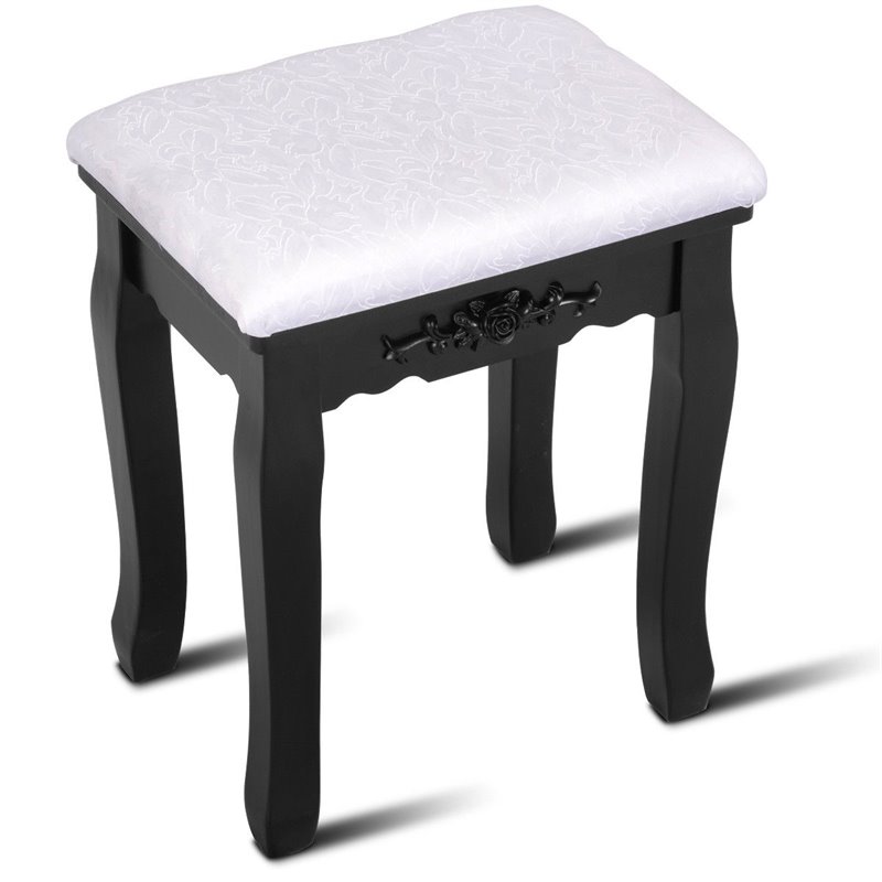 Costway Contemporary Pine Wood Vanity Table Set with 1 Big Drawer in Black