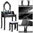Costway Contemporary Pine Wood Vanity Table Set with 1 Big Drawer in Black