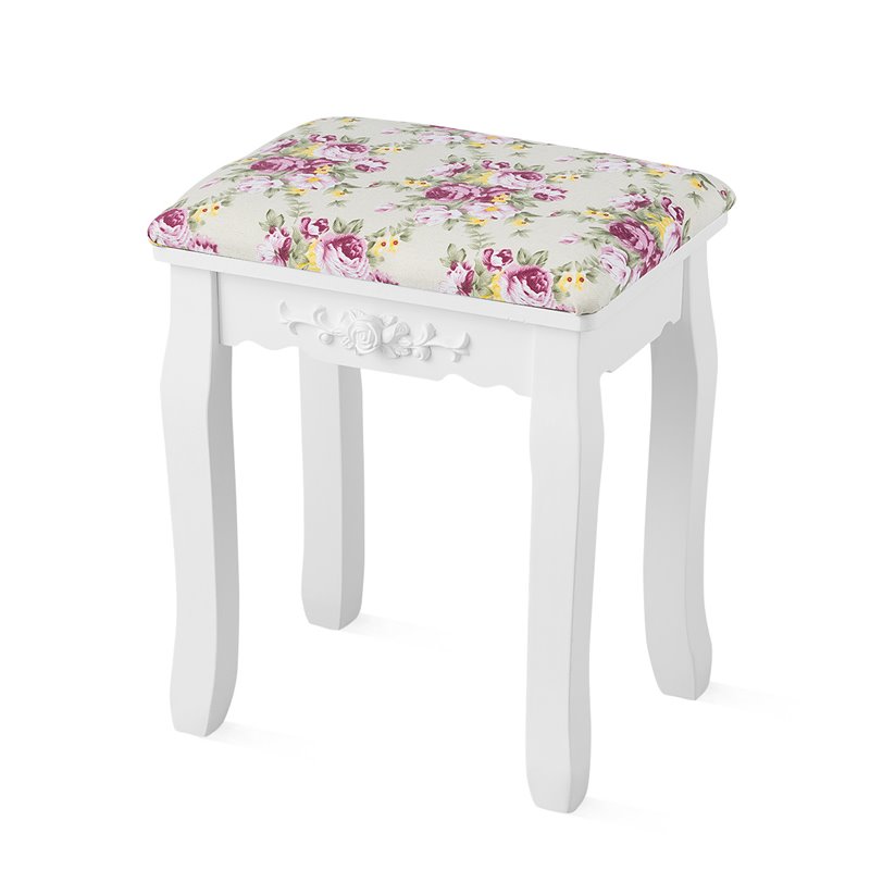 Costway Contemporary Pine Wood Vanity Table Set with 3 Storage Drawers in White