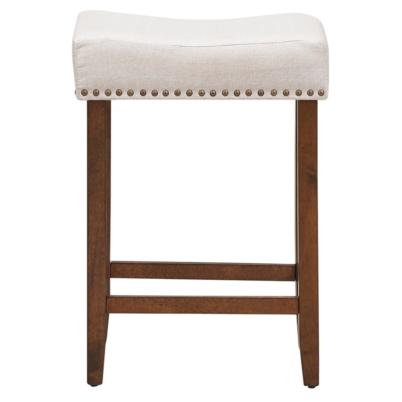 Costway 24'' Rubber Wood Nailhead Saddle Bar Stools in Beige (Set of 4)