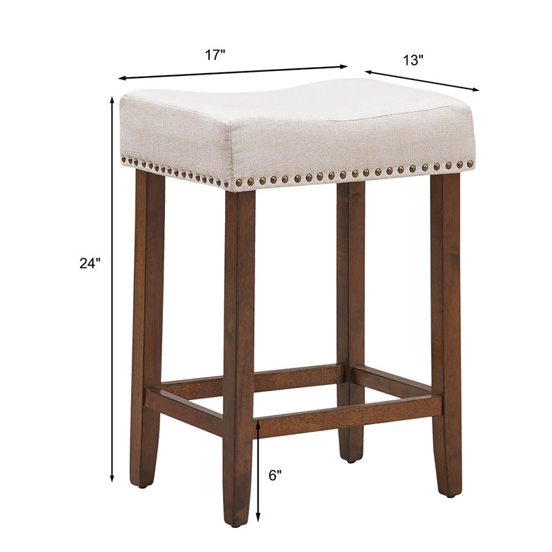 Costway 24'' Rubber Wood Nailhead Saddle Bar Stools in Beige (Set of 4)