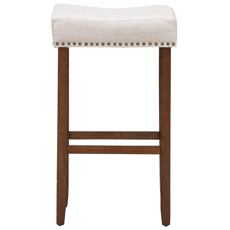 Costway 29'' Rubber Wood Nailhead Saddle Bar Stools in Beige (Set of 4)