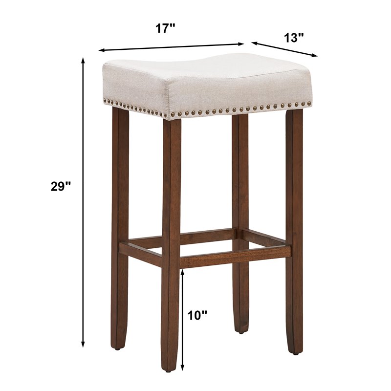 Costway 29'' Rubber Wood Nailhead Saddle Bar Stools in Beige (Set of 4)
