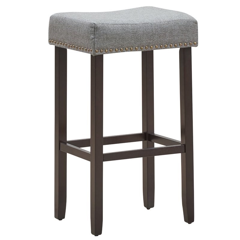 Costway 29'' Rubber Wood Nailhead Saddle Bar Stools in Gray (Set of 4)
