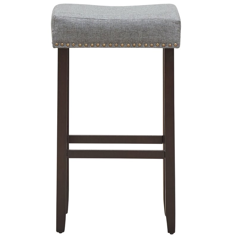 Costway 29'' Rubber Wood Nailhead Saddle Bar Stools in Gray (Set of 4)