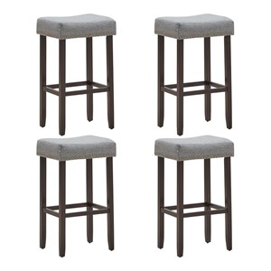 Costway 29'' Rubber Wood Nailhead Saddle Bar Stools in Gray (Set of 4)
