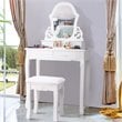 Costway Contemporary Pine Wood Vanity Table Set with 4 Storage Drawers in White