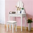 Costway Contemporary Pine Wood Vanity Table Set with 4 Storage Drawers in White