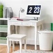 Costway Contemporary Pine Wood Vanity Table Set with 4 Storage Drawers in White