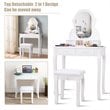 Costway Contemporary Pine Wood Vanity Table Set with 4 Storage Drawers in White