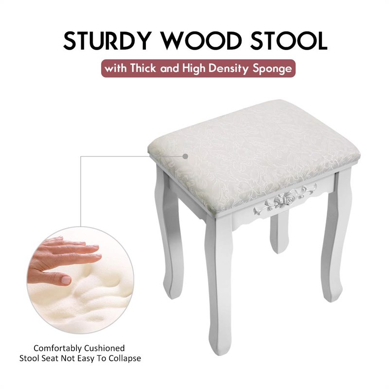 Costway Contemporary Pine Wood Vanity Table Set with 4 Storage Drawers in White