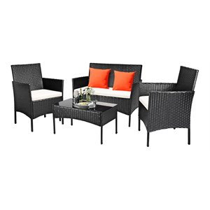 Costway 4 Pieces Rattan Patio Furniture Set with Cushion in White