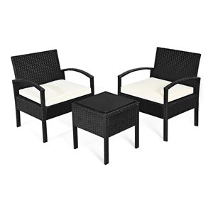 Costway 3 Pieces Rattan Patio Furniture Set with Cushion Outdoor in Black