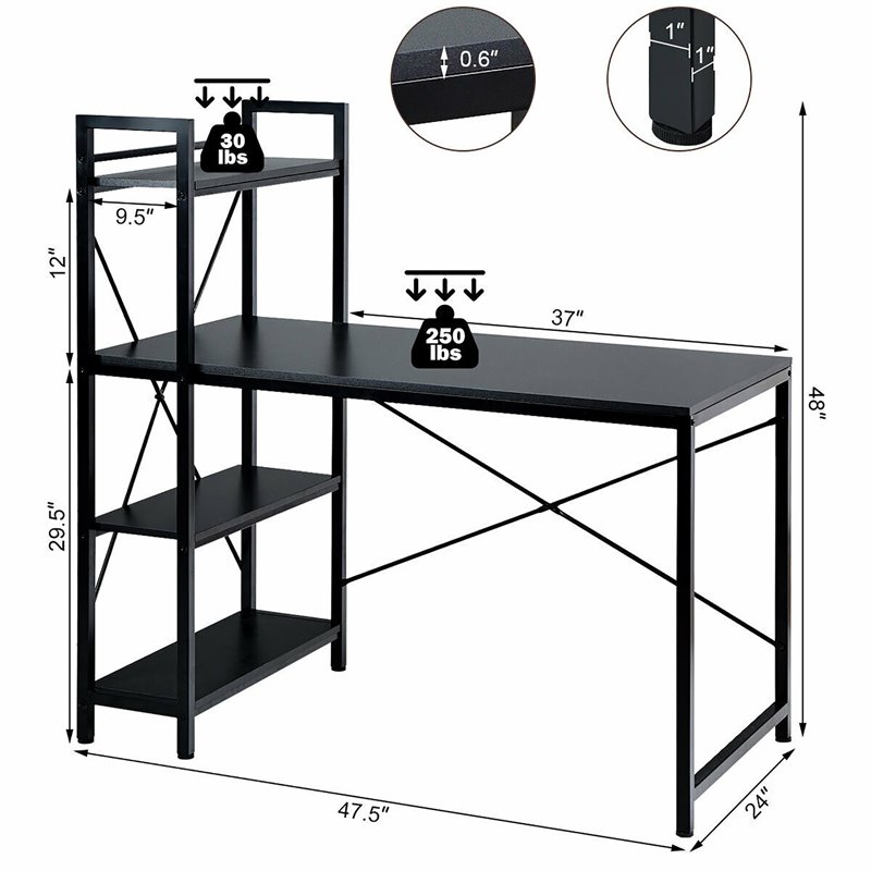 Costway 4-tier Contemporary MDF and Iron Computer Desk in Black