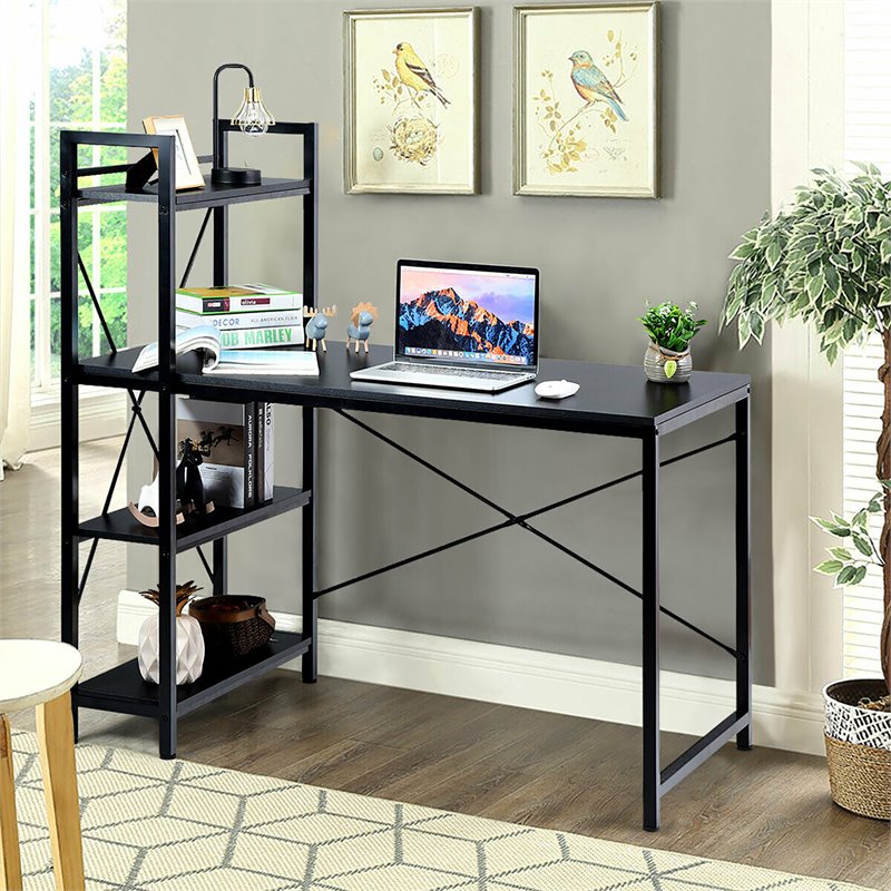 Costway 4-tier Contemporary MDF and Iron Computer Desk in Black