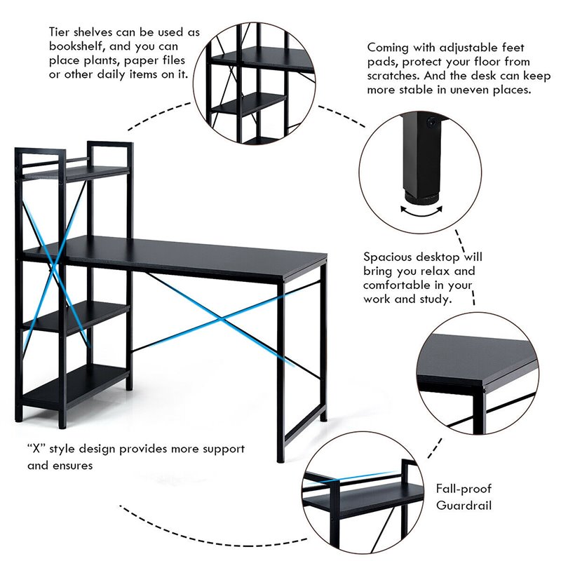 Costway 4-tier Contemporary MDF and Iron Computer Desk in Black