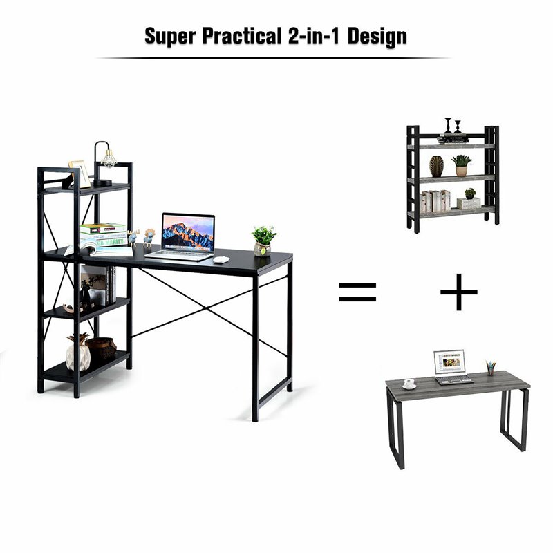 Costway 4-tier Contemporary MDF and Iron Computer Desk in Black