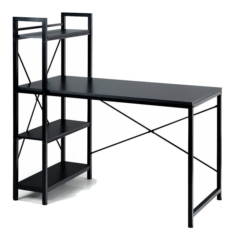 Costway 4tier Contemporary MDF and Iron Computer Desk in Black Cymax