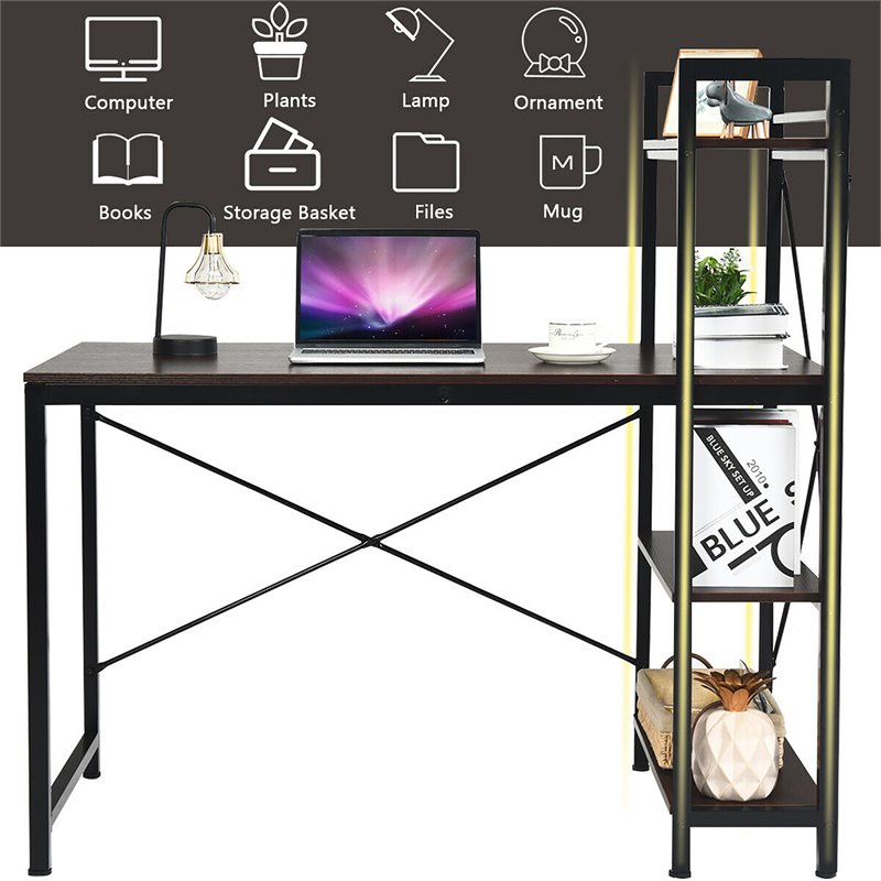 Costway 4-tier Contemporary MDF and Iron Computer Desk in Brown