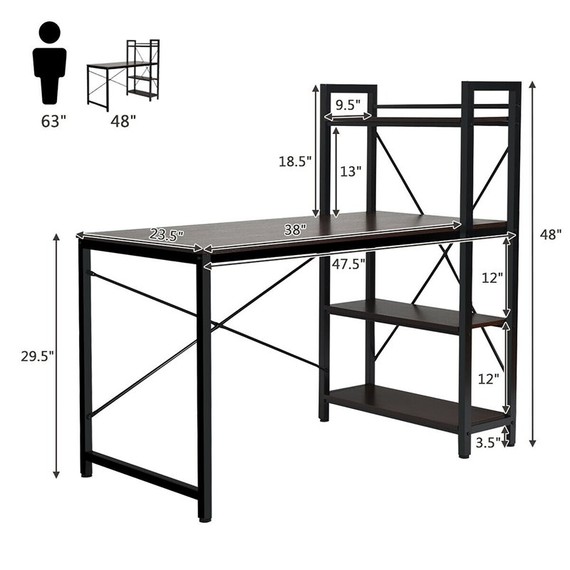 Costway 4-tier Contemporary MDF and Iron Computer Desk in Brown