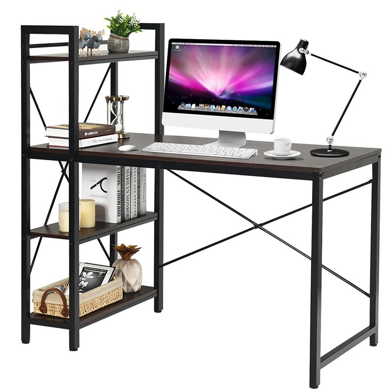 Costway 4-tier Contemporary MDF and Iron Computer Desk in Brown