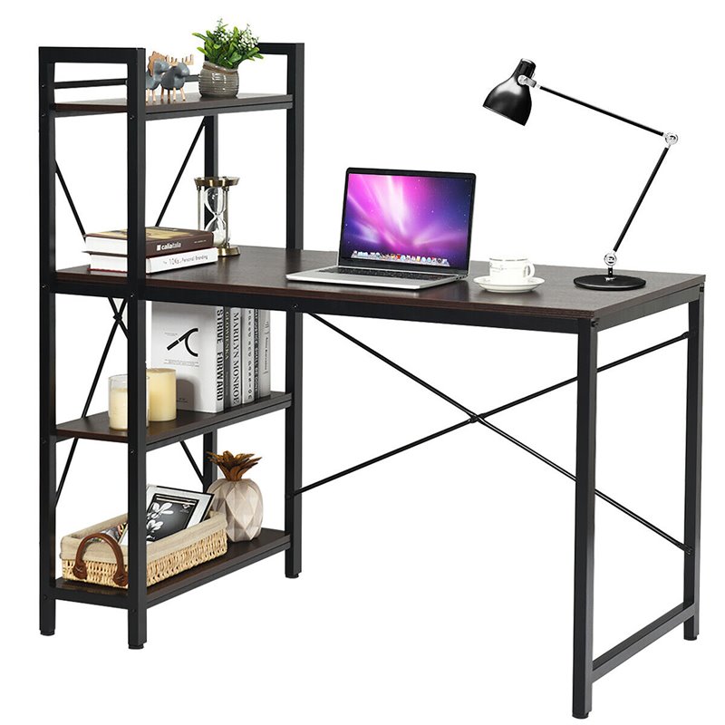 Costway 4-tier Contemporary MDF and Iron Computer Desk in Brown