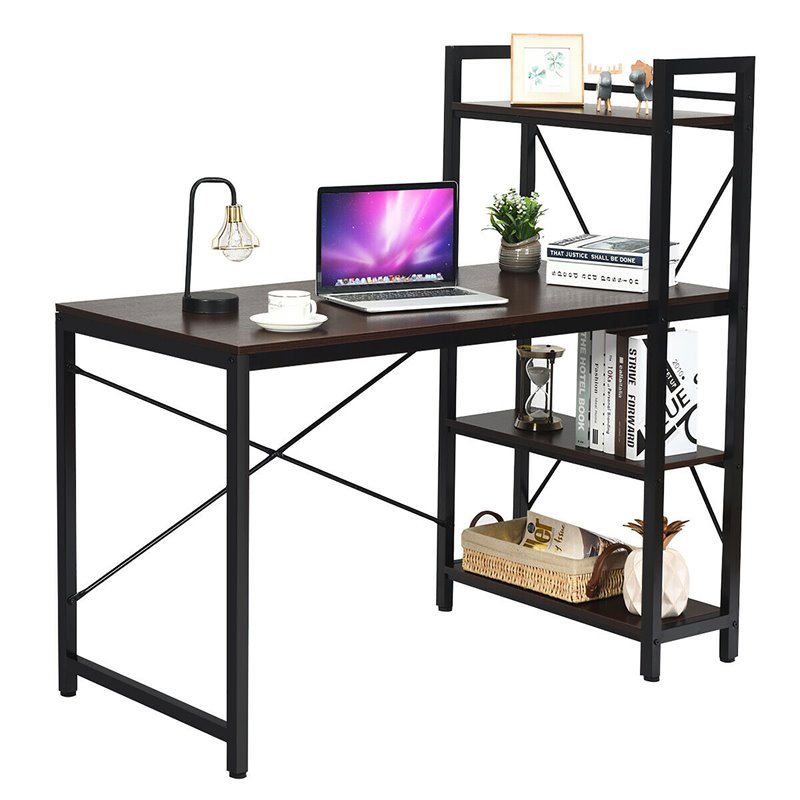 Costway 4-tier Contemporary MDF and Iron Computer Desk in Brown