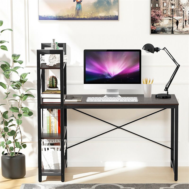 Costway 4-tier Contemporary MDF and Iron Computer Desk in Brown