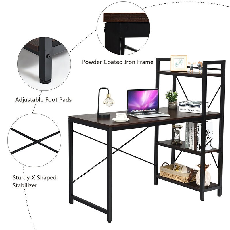 Costway 4-tier Contemporary MDF and Iron Computer Desk in Brown