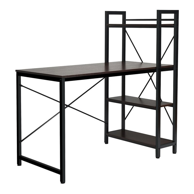 Costway 4-tier Contemporary MDF and Iron Computer Desk in Brown