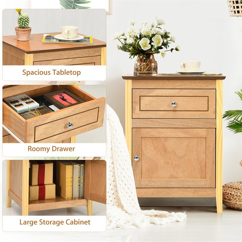 Costway 2-tier Contemporary MDF and Pine Wood Nightstands in Natural (Set of 2)