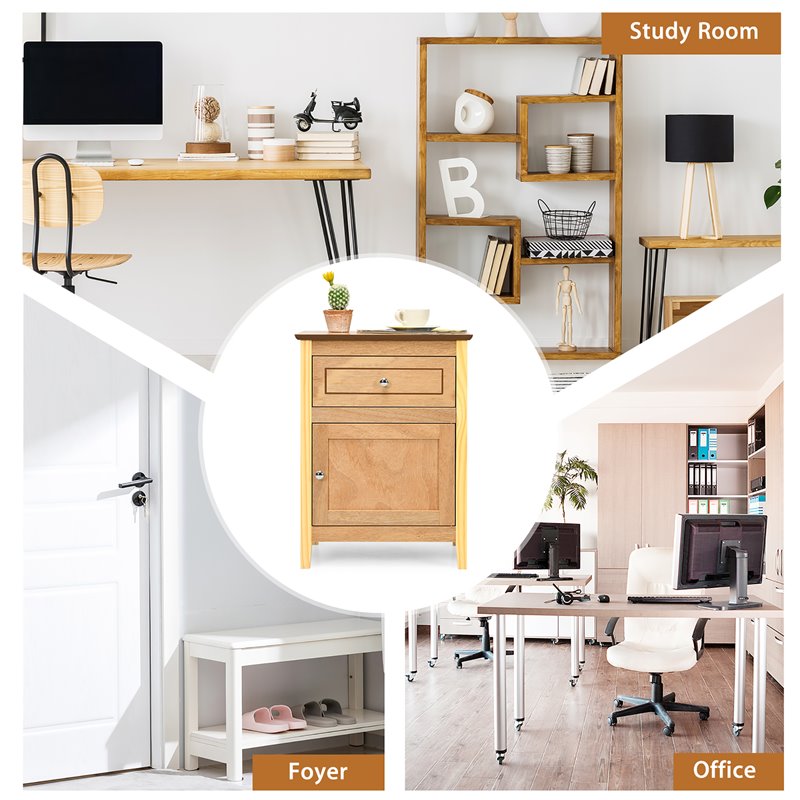 Costway 2-tier Contemporary MDF and Pine Wood Nightstands in Natural (Set of 2)