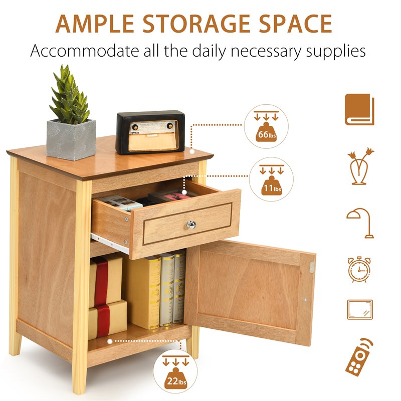 Costway 2-tier Contemporary MDF and Pine Wood Nightstands in Natural (Set of 2)