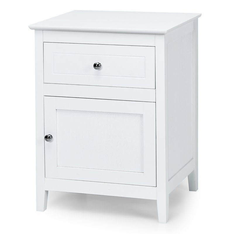 Costway 2-tier Contemporary MDF and Pine Wood Nightstands in White (Set of 2)