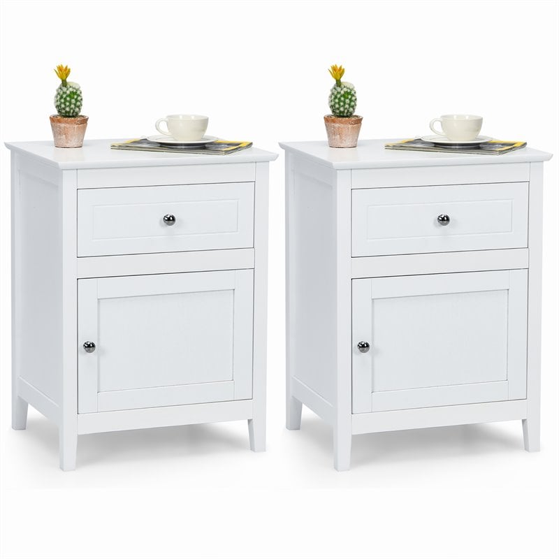 Costway 2-tier Contemporary MDF and Pine Wood Nightstands in White (Set of 2)