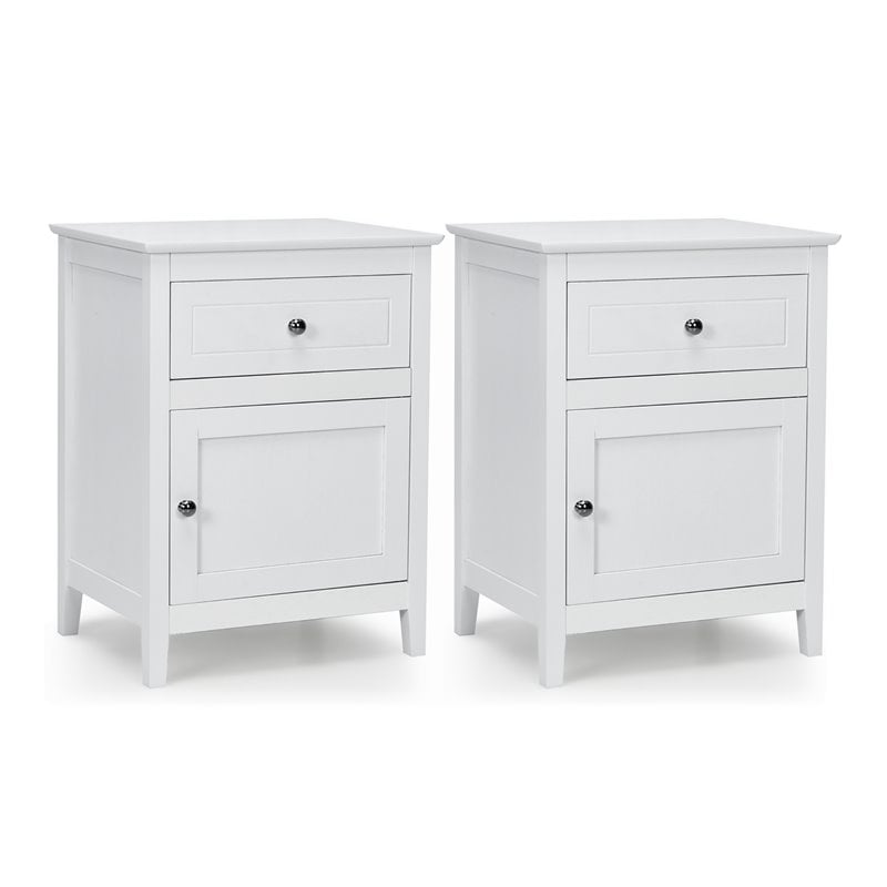Costway 2-tier Contemporary MDF and Pine Wood Nightstands in White (Set of 2)
