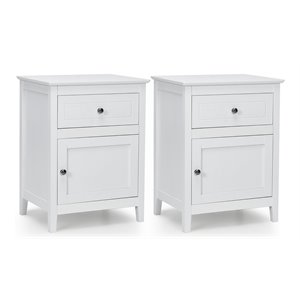 costway 2-tier contemporary mdf and pine wood nightstands in white (set of 2)