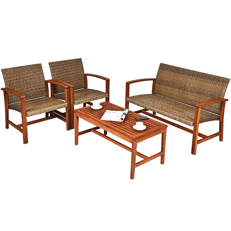Costway 8 Pieces Acacia Wood Outdoor Patio Furniture Set in Brown